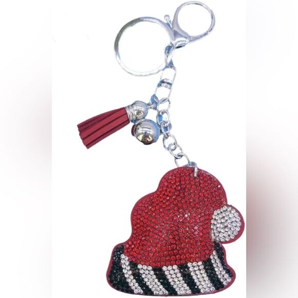 Christmas Hat Bag accessories rhinestone bling charm keychain New - Picture 1 of 5